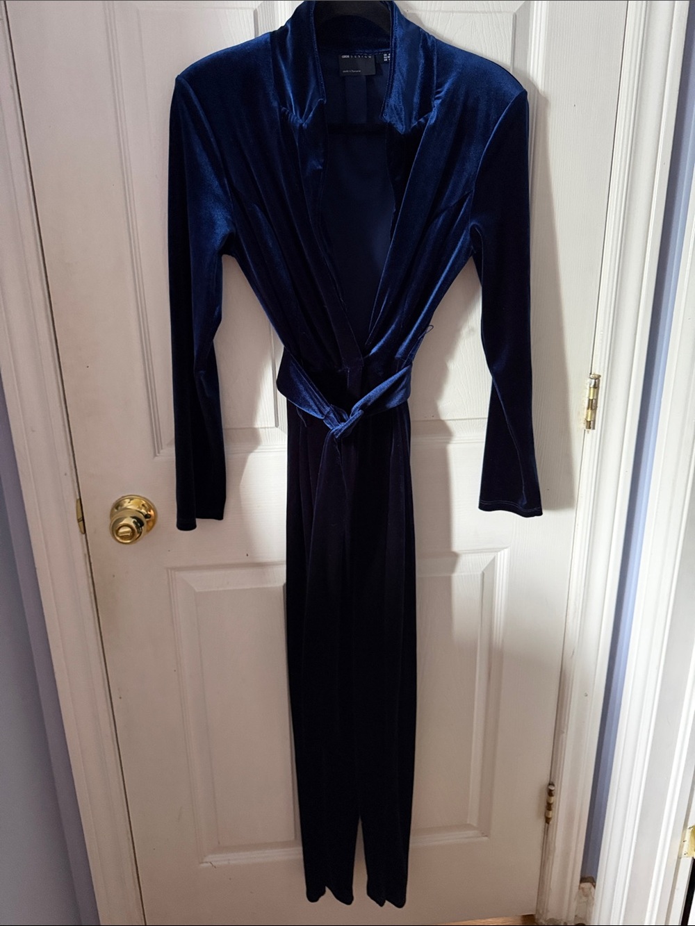 ASOS Deep Navy Velvet Wrap Jumpsuit